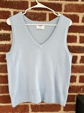 Two Old Navy V-Neck Knit Sweater Vests- one powder blue, one green